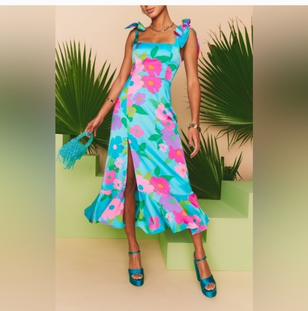 Show Me Your Mumu Garden Midi Dress ~ Multi Piccadilly Floral - Picture 2 of 6
